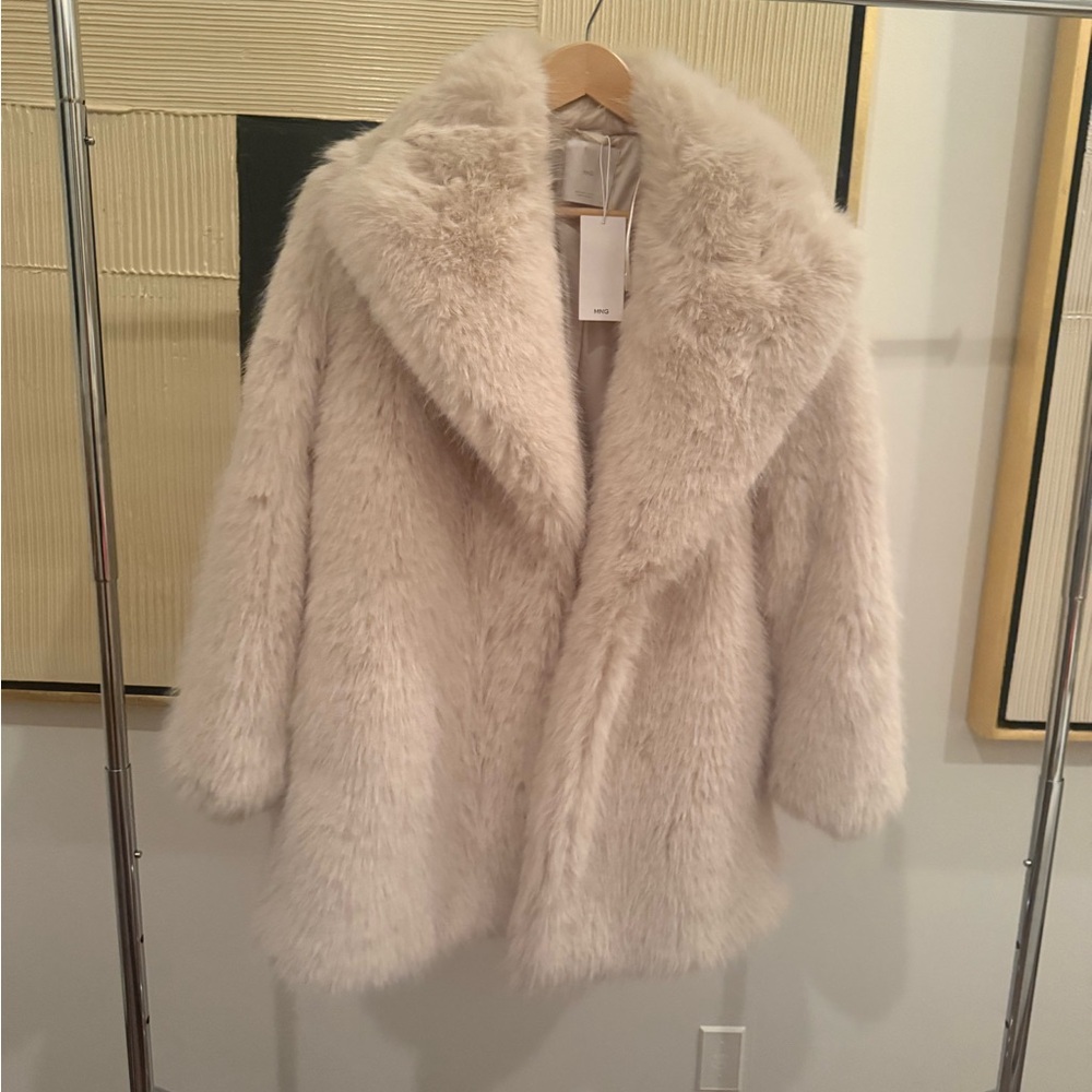 Mango Ivory Cream Teddy Faux Fur Jacket